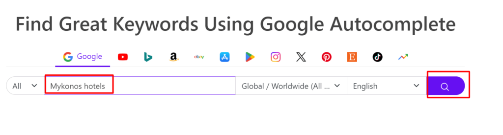 Keyword tools Mykonos hotels